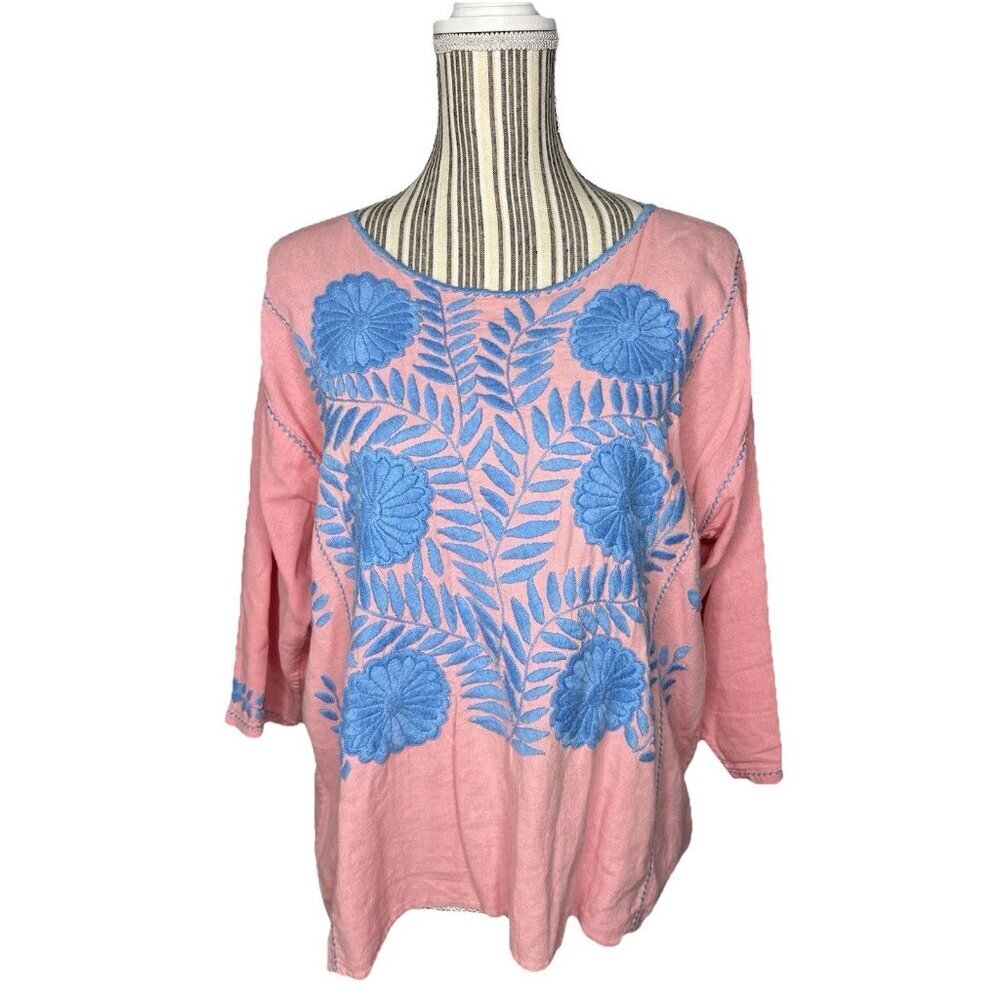 Vintage HAND EMBROIDERED Oaxaca Guatemalan Tunic Top MD Festival